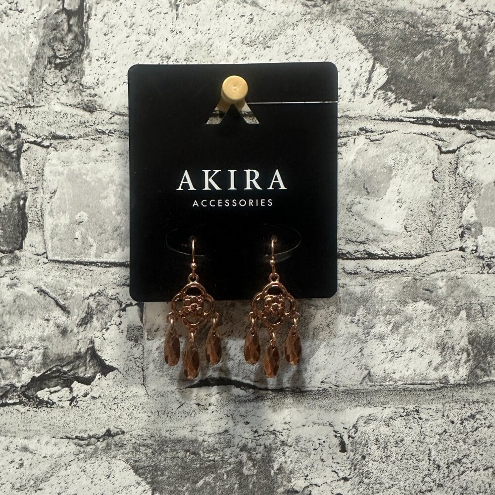 NWT Akira Accessories Set of Gold/Bronze Earrings Dangle Flower